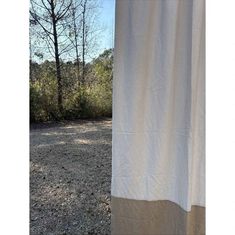 Pottery Barn 55% Linen 45% Cotton Beige On Tan 50 X 96